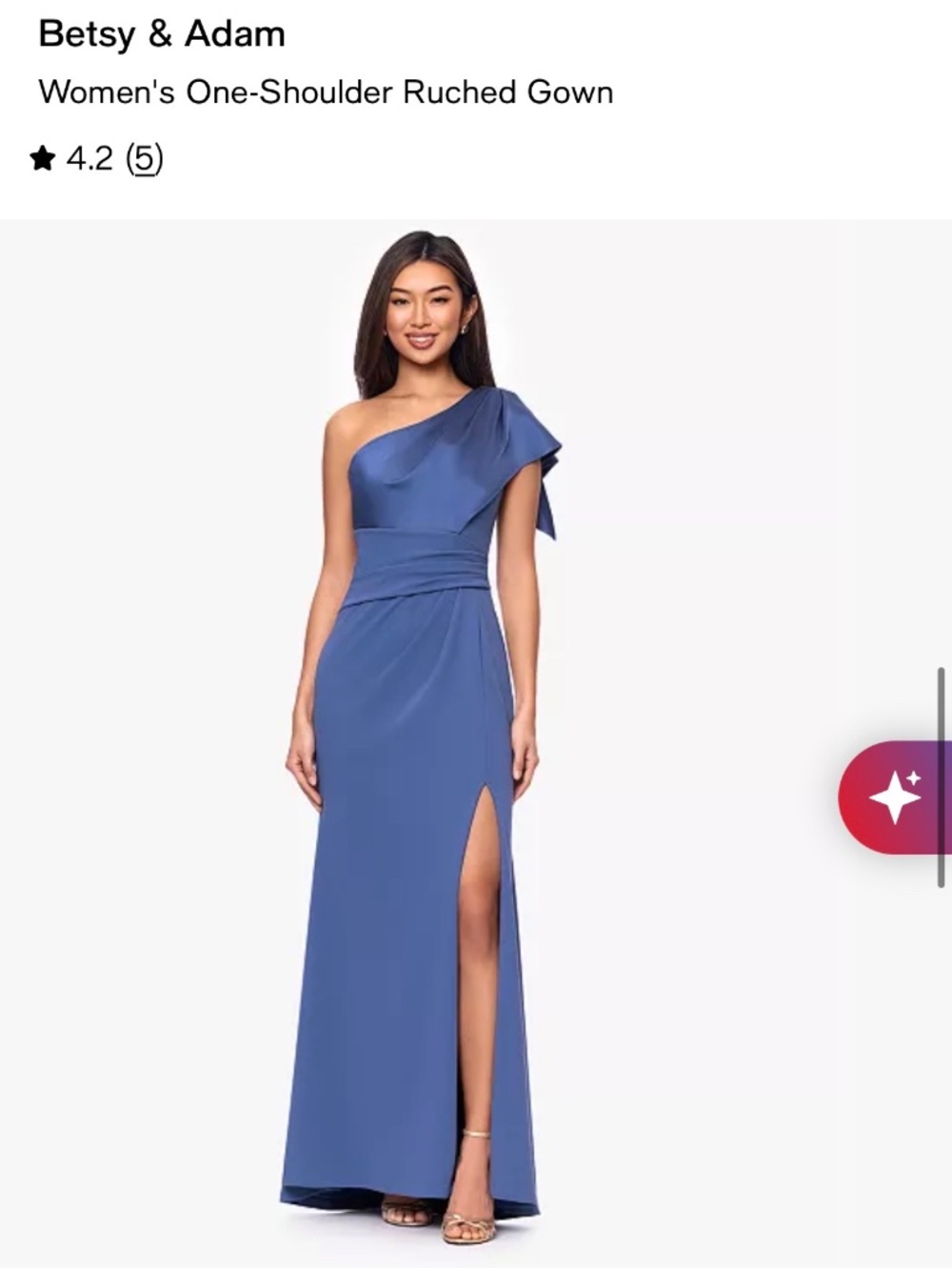 SZ 6 NWT Betsy & Adam Women's One-Shoulder Ruched Gown